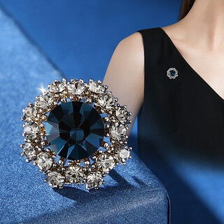 Idel retro imitation blue crystal anti-exposure buckle brooch japanese fashion fixed clothing accessories neckline decoration birthday gift elegant blue corsage xz0191