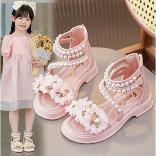 Xin yueqing girls sandals summer fashion princess shoes summer 2023 new medium and large children open toe little girls student roman shoes a-666 pink size 32 inner length 20.2 cm