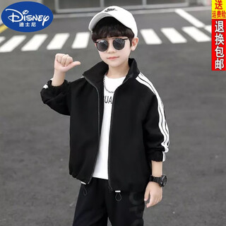Disney (disney) brand boys sports jacket autumn 23 new trendy boys baseball uniform spring middle and large children spring and autumn children's jacket black size 150 recommended for children 140 cm