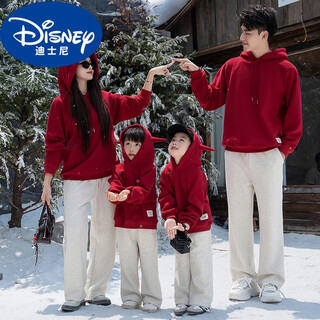 Disney parent-child clothing for a family of three 2024 new mother-daughter red sweatshirts and velvet for family sports events for four in autumn and winter, gray and white velvet sweatpants, mom m