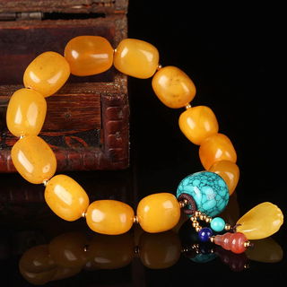 Zhenghe jewelry boutique chicken fat yellow beeswax diy bracelet with nanhong weight 19.05g