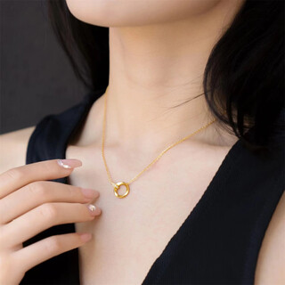 Holy glass 18k gold möbius ring gold-colored necklace interlocking high-end neck chain clavicle chain gift möbius ring necklace 1.88 g