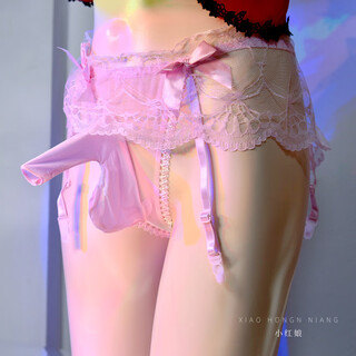 T-string lace men's set jj stockings panties suspender all-in-one underwear low waist transparent small cover 0 feminine pink lace skirt suspender panties jj opening