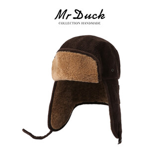 Mr duck australian fur one-piece lamb hair ear protection thunder cap for men and women retro corduroy flight hat northeast winter travel adobe brown (thickened to keep warm and cold-proof)-mw366172 m (suitable for 55-57cm head circumference)