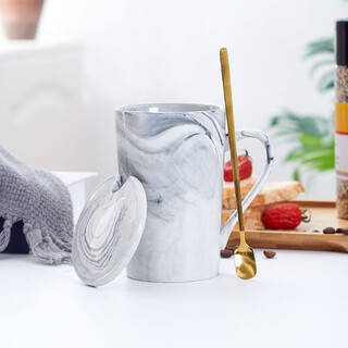 Baolong lizhen creative marble ceramic cup large capacity mug with lid spoon coffee cup couple cup milk cup