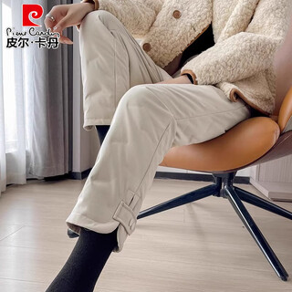 Pierre cardin cotton pants women's winter 2025 new style outer wear fashion high-waisted windproof and cold-proof warm straight workwear down cotton pants beige m 80-100jin jin equals 0.5 kg