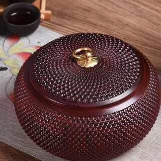 African small leaf red sandalwood tea can, wooden tea storage can, large capacity blood sandalwood tea storage can, extra large candy mahogany can, copper ring water drop tea can, diameter about 14 cm