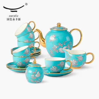 Chinese porcelain yongfengyuan ink peony 17-head tea and coffee set (1100ml)
