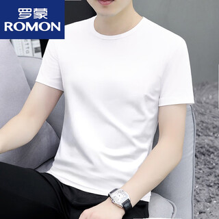 Romon 32 pieces 200g round neck men's short-sleeved t-shirt 2025 summer new slim fit versatile bottoming shirt top zy201 white 2xl (145jin jin is equal to 0.5kg ~160jin jin is equal to 0.5kg)