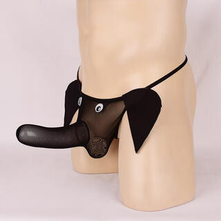 Sexy underwear men's sexy underwear elephant trunk thong leopard print transparent gay one-word belt breathable plus size black one size