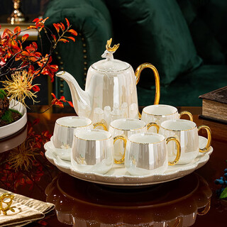 Huangtong jingdezhen ceramic water set light luxury nordic style tea set high-end high temperature living room home water cup teapot teacup i’ll have you all the way pearlescent white water set