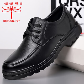 Dragonfly brand men's leather shoes men's genuine leather dad shoes soft sole soft surface business casual shoes middle-aged and elderly shoes breathable spring style cowhide black 42