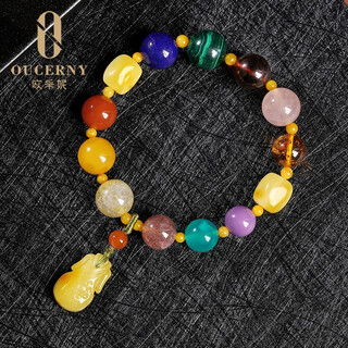 Ouchini natural beeswax bracelet duobao series bracelet blood amber gold amber rose crystal hair crystal old honey southern red malachite strawberry crystal with amber water drop pendant women's model