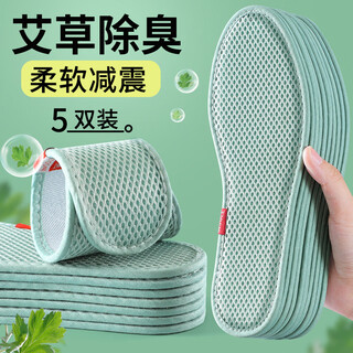 Antarctica 5 pairs of mugwort deodorant insoles for men, breathable, sweat-absorbent, non-suffocating feet, deodorant, sports shock-absorbing, military training, soft elastic for women, long standing 42