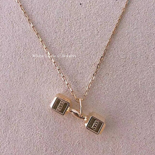 Ouyin iron lifting girl white small c gold 14k gold necklace power dumbbell letter clavicle chain have you practiced individual pendant one