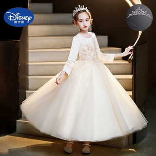 Disney (disney) girls dress children princess dress host high-end performance dress flower girl wedding girl piano performance evening dress 8806 champagne color long dress follow to get a crown 130