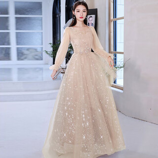 Jingga piano performance clothing, high-end banquet host, piano vocal student, student art exam, 18-year-old adult ceremony long dress, champagne color, m 100 jin jin equals 0.5 kg, left and right points to wear