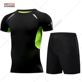 创京懿选2024男士泳衣套装温泉男款青少年套装成人分体游男士速干紧身泳裤 绿网泳衣短袖+短裤() S (90-115斤)