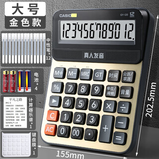 Hkna calculator voice model gy120 accounting dedicated real-person pronunciation financial computer large large screen large button calculation machine with sound office large gy120 gold with waterproof film 12 pens battery stickers sheet music