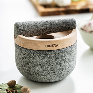 Luntayo garlic pounder natural granite beech top stone mortar set household garlic mortar pounding medicine spice hand rock mortar set