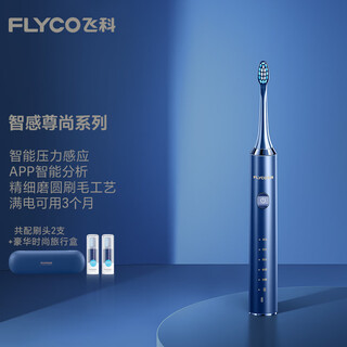Flyco electric toothbrush smart home men and women sonic vibration wireless rechargeable dupont soft bristle couple toothbrush adult holiday gift ft7205 sapphire blue 2 brush heads in total