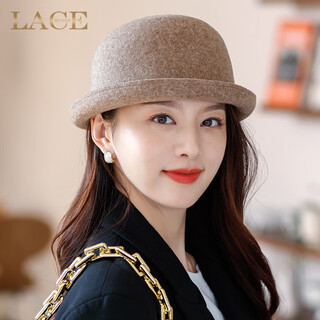 蓝诗梦戴渔夫帽子女士秋冬季羊毛盆帽时尚圆顶礼帽保暖卷边毛呢百搭大头围 咖啡色 均码适合55-58cm