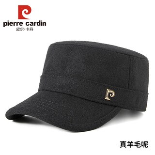 Pierre cardin solid color velvet warm wool flat top hat autumn and winter men's outdoor travel cap casual dad hat black one size (56-59cm) adjustable