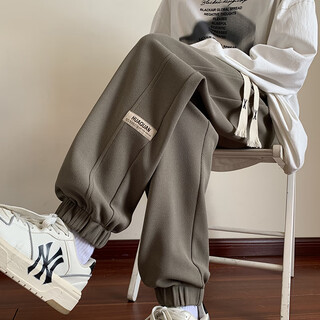 Pocket leggings men's spring and autumn hong kong fashion brand plus velvet thickened casual pants youth loose straight sports trousers k296 gray green xl 130-145jin jin equals 0.5 kg