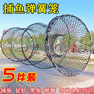 Fishing flower basket automatic folding fish net fishing net fishing cage spring black fish cage crucian carp cage turtle cage turtle cage fishing net with knot 25*50cm+gift+5 packs of bait