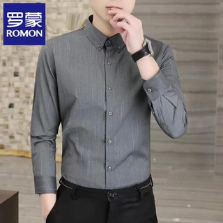 Luo meng high-end long-sleeved shirt men's striped no-iron anti-wrinkle handsome shirt 8856 gray long 2xl