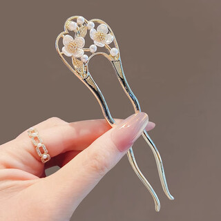 Two worlds elegant artificial pearl flower hairpin for women modern simple hairpin double plug hairpin u-shaped hairpin comb gold