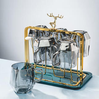 Moirana light luxury feng shui cup water set home living room cup family tea cup tea set water resistant cup complete set cup + cup holder (ashes)