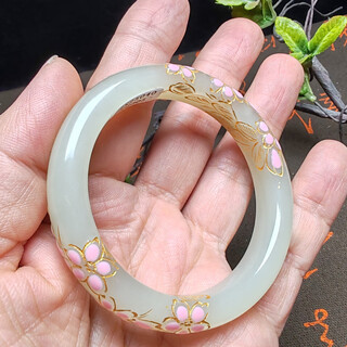 Youshu sends certificate hetian jade blue and white jade carved gold bracelet jade bracelet 53mm + boutique goddess national style unique red