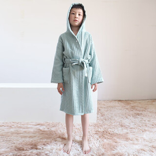 Red lip shank children's bathrobe for girls and boys spring and summer hooded nightgown pure cotton bathrobe water-absorbent and quick-drying swimming baby cape hooded green four-season double-layer honeycomb bathrobe m children (suitable for 100-120cm)