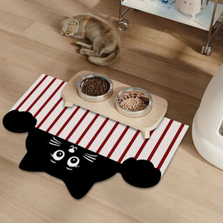 Clcey cat special-shaped large pet placemat, rice basin and bowl, splash-proof and leak-proof floor mat, cute and easy to clean cat and dog rice basin mat, pink black cat 02 80x120 (soft diatom mud thickened 4mm)