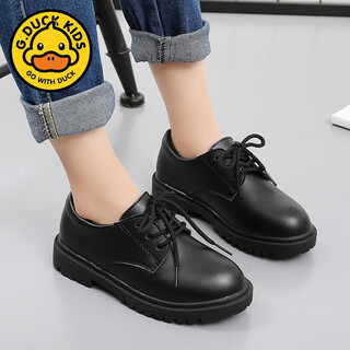 G.duck children's shoes boys' leather shoes 2024 new fashion korean style british style big children soft sole black student performance shoes 206 black 27 inner length 16.4 cm