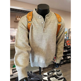 Katuchi american henry collar sweater for men in spring and autumn, lazy trendy brand cleanfit inner bottoming sweater trendy jacket, light gray xl recommended 120-140jin jin equals 0.5 kg