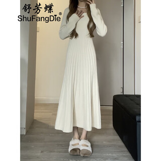 Shufangdie (shufangdie) knitted bottoming dress for women autumn and winter 2025 new style gentle style waist slimming sweater long skirt apricot dress one size (recommended 80-140 jin jin equals 0.5 kg)