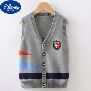 Disney (disney) 3-16 year old boys sweater vest, spring and autumn, middle and older children's knitted vest cardigan coat, children's style cotton sleeveless waist, gray without velvet 170cm