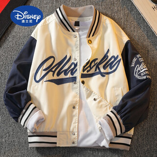 Disney (disney) children's clothing boys' baseball uniform spring jacket 2025 new spring and autumn style for middle and large children spring boys handsome and fashionable off-white 160cm