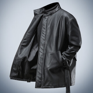 Ji yanchao luxury leather jacket men's winter high-end stand collar business casual mid-length windproof warm leather jacket windbreaker black m