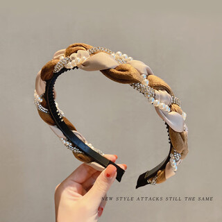 Oxygen autumn and winter high-end hairbands for female internet celebrities, versatile going out, high headbands, face washing headbands, pressed hairpins, hair bundles, khaki pearl style