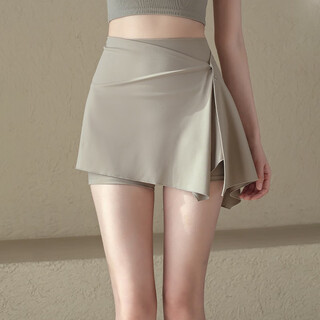 Luluuvttoh sports shorts women's two-piece anti-exposure running fitness pilates tennis badminton yoga skirt pants for women almond color true two-piece shorts + hip-covering skirt m