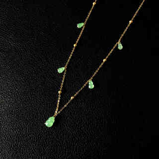Pu lian wufu necklace natural jade myanmar a goods gourd yang green ice type 18k gold inlaid jade pendant lock gift sweet yang green
