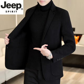Jeep spirit wool suit men's business casual double-sided woolen coat youth fashion high-end cashmere suit woolen coat 8803 black wool double-sided woolen suit m suitable for 95-120jin jin equals 0.5 kg