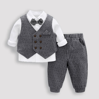 花丫花丫宝宝周岁礼服男  宝宝秋冬男童西装幼儿童抓周服绅士生日花童套装 灰色 90码（建议身高75-90cm）