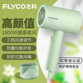 Flyco hair dryer foldable blower negative ion hair care student dormitory high-power home barber shop hotel hair dryer fh6296 1800w non-foldable green