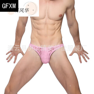 Gfxm european and american men's lace thong underwear sexy underwear transparent 1 pink xl