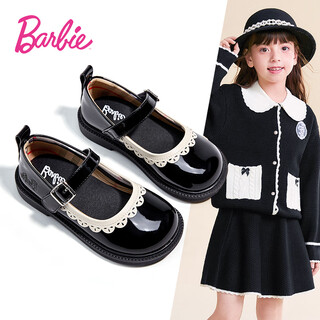 Barbie children's shoes spring and autumn leather shoes girls british style princess shoes performance shoes college style shoes da5825 black 31