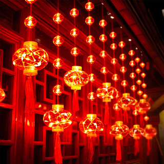 Xin sheng yi new year red lantern decoration light home new year layout spring festival led color lantern flashing light outdoor lantern curtain light large and small lantern plug-in model - 8 types of flashing can be connected in series